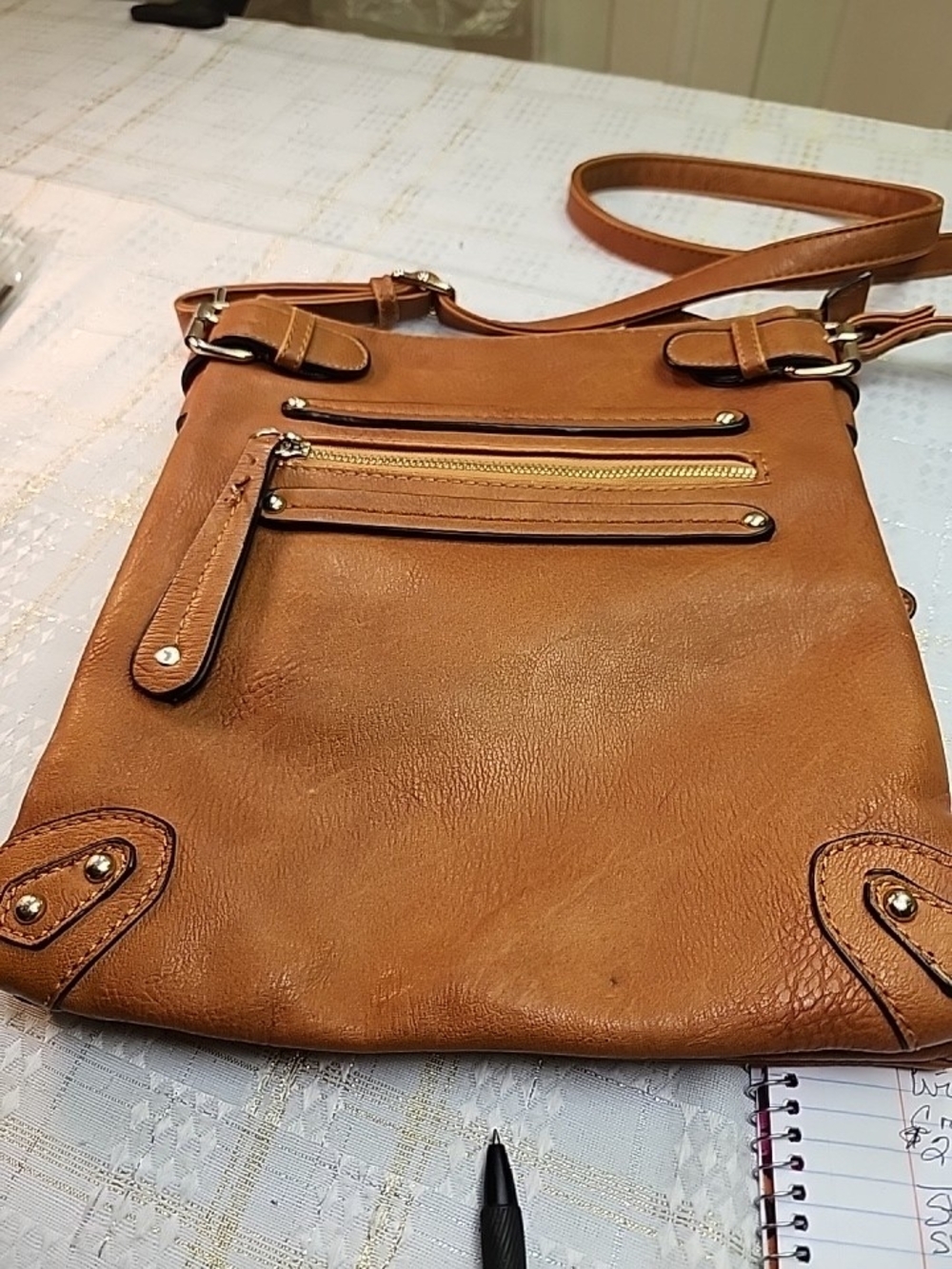 MIZTIGNE Women's Tan Crossbody Bag with Front Zip Pockets